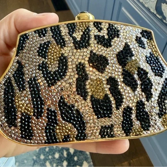 Judith Leiber Couture Minaudières Leopard Crystal Clutch with Shoulder Strap - Picture 1 of 15